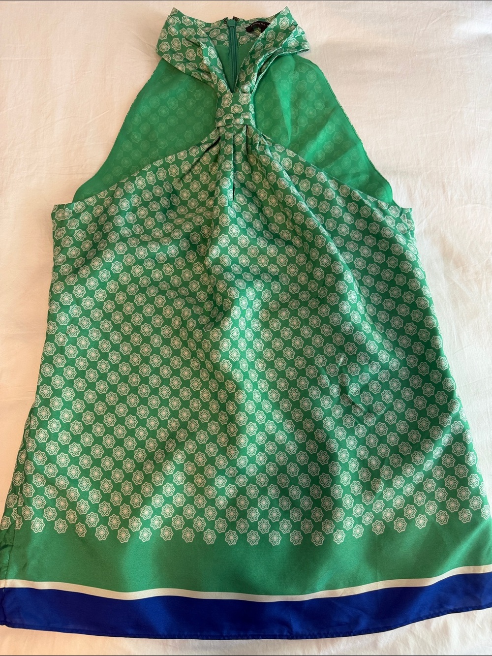Banana Republic Green Patterned Halter Camisole with Blue Trim